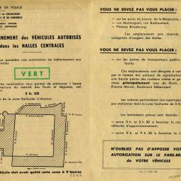Autorisation de la prfecture de police pour le stationnement de vhicules dans le primtre des Halles, 1950. Archives de Paris, 1338W 1159.