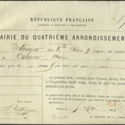 Billet de logement Date, 5 mai 1871. Archives de Paris, DR6 61.