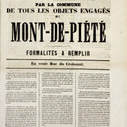 Projet de décret sur la restitution gratuite des objets engagés au Mont-de-Piété, avril 1871. Archives de Paris, ATLAS 529.