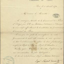 Notification à la Colombie de la constitution du gouvernement Communal, 3 avril 1871. Archives de Paris, 4AZ 10.