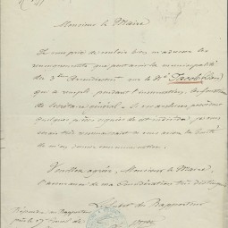 Demande d’enquête sur Léon Jacob, secrétaire général à la mairie du 3e arrondissement pendant la Commune, 12 août 1872. Archives de Paris, VD6 1119.