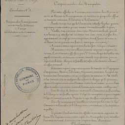 Notes de la Commission du travail de la Commune de Paris aux municipalits parisiennes, 26 avril 1871. Archives de Paris, VD3 14.