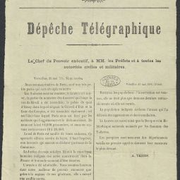Dpche tlgraphique d’Adolphe Thiers, 25 mai 1871. Archives de Paris, 7AZ 5. 