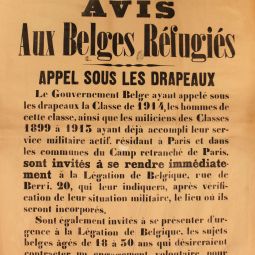 Affiche de la prfecture de la Seine concernant l'appel  l'engagement dans l'arme franaise des Belges rfugis, 19 octobre 1914. ATLAS 521.
